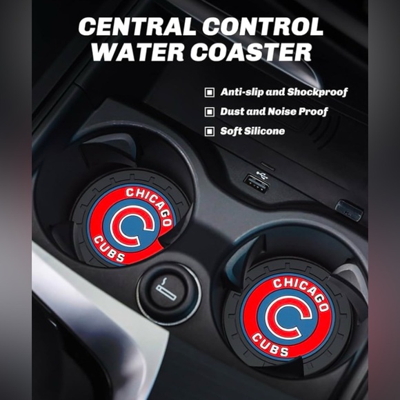 Cubs Car Cup Holder Coasters for Baseball Fans,Chicago Cubs Car Coasters for Car - Picture 3 of 5